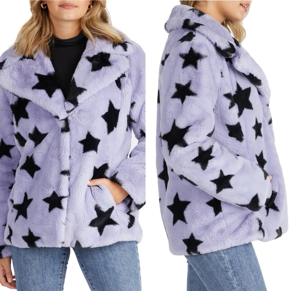 Avec Les Filles / Star Faux Fur Coat Purple - Picture 4 of 11